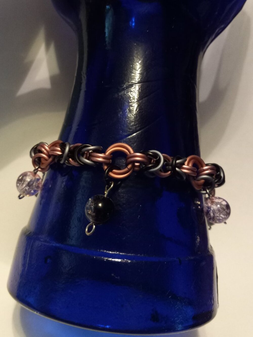 Pink, Black, & Grey Byzantine bracelet